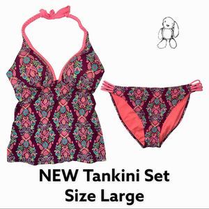 🔥 NEW Tankini Top with Molded Push-Up Bra & Bikini Bottom Set, Size Large 💦